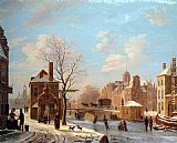 A Dutch Town Scene in Winter by Bartholomeus Johannes Van Hove